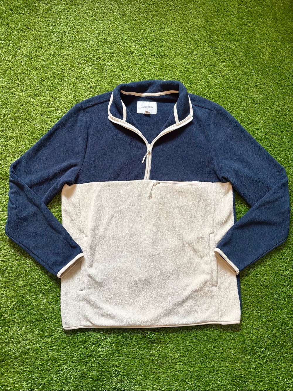Goodfellow & Co Navy Cream Colorblock Quarter Zip Fleece Pullover Medium